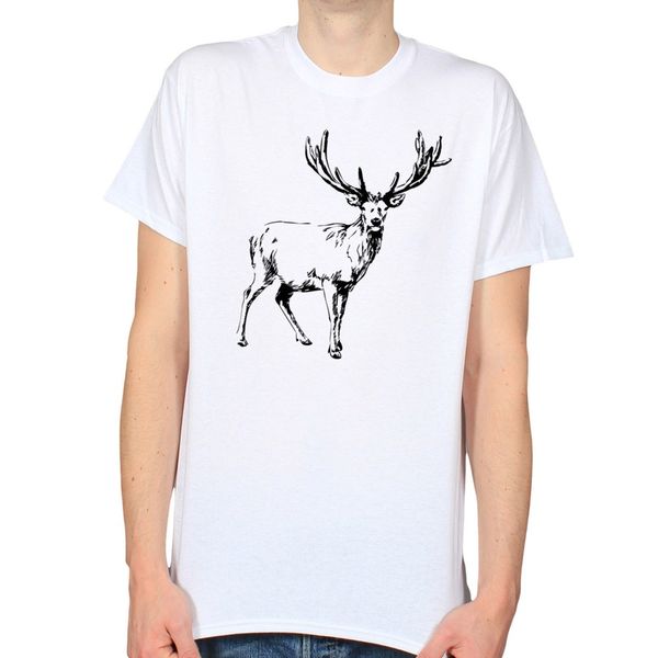 

2020 100% cotton stag drawing huge antlers line art wildlife love t-shirt tee shirt
