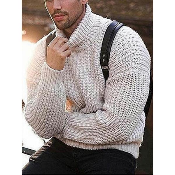 

men's turtleneck sweater autumn winter soft thick comfortable long sleeve warm clothes knitted casual male sweater drop shipping, White;black