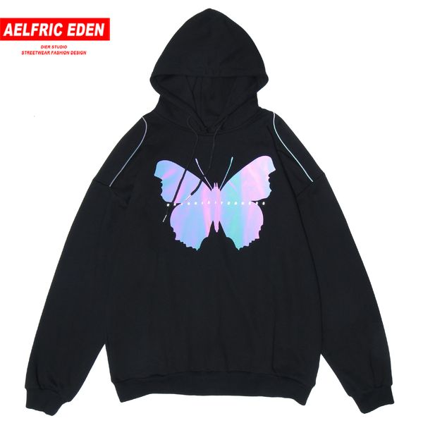 

эльфрик eden hip hop светоотражающего butterfly толстовка мужчина 2020 harajuku повседневной толстовка толстовка осень streetwear руно пулов, Black