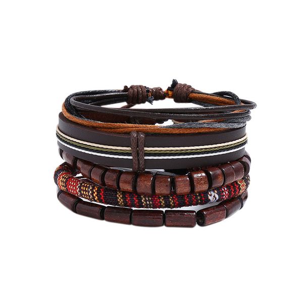 

charm bracelets jessingshow 5pcs/ set braided wrap genuine leather for men vintage wood beads ethnic tribal diy wristbands, Golden;silver