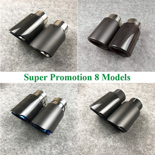

one piece car accessories universal blue 304 stainless steel and shiny carbon fiber single outlet flanged exhaust pipe tail tip
