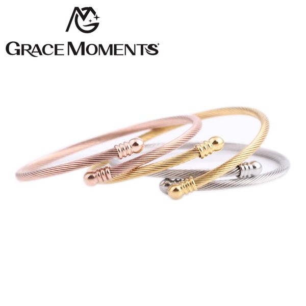 

bangle 30pcs/lot wholesale 53mm stainless steel cuff wrist 3mm cable gold rose 3 colors clothing jewelry gifts, Black