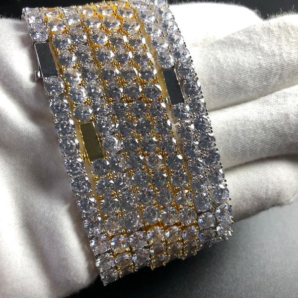 

chains 5mm round cut tennis bracelet bundle in yellow gold and white, Silver