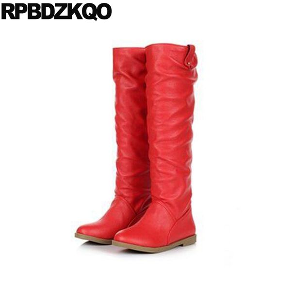 

shoes waterproof fur flat round toe long knee high size 41 women boots winter 2020 comfortable slip on red new chinese, Black