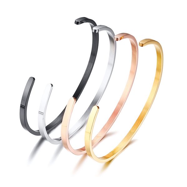 

2020 new wide 3mm/5mm titanium steel couple bracelet simple atmosphere open bracelet romantic ladies accessories holiday gift, Black