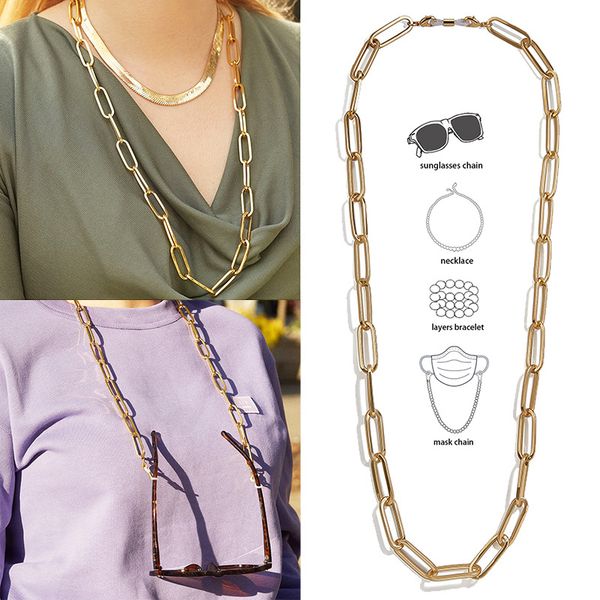

2020 new trendy chunky cuban link gold chains for sunglasses women's multifunctional gold necklaces mask chain, Silver