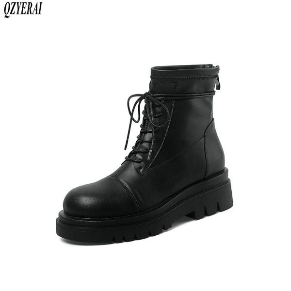 

qzyerai new style ankle women boots motorcycle boots outdoor warm female bottom of the thick winter women shoes, Black