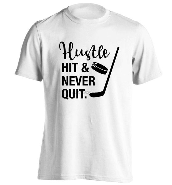 

hustle hit and never quit t-shirt sport game hockey puck sticks net goal 5493