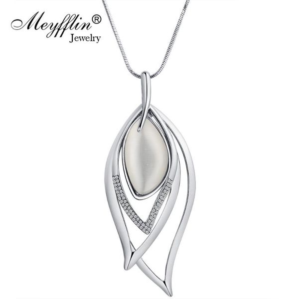 

meyfflin long necklaces & pendants vintage silver chain crystal opal leaf maxi necklace fashion jewelry for women collier