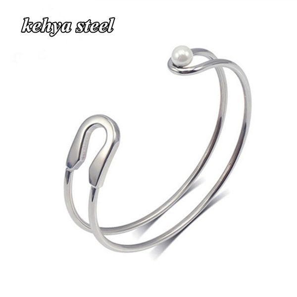 

fashion bracelets for men women pearl bangle adjustable steel color charm stainless steel lover wedding banquet, Black