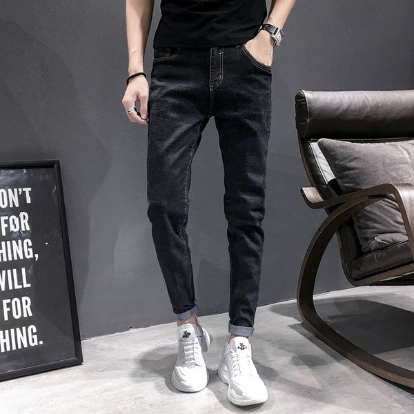 

men's 2020 autumn new jeans men's slim stretch leggings korean style casual pants jeansjeans and jeanssolid color casual pants 8uv, Blue