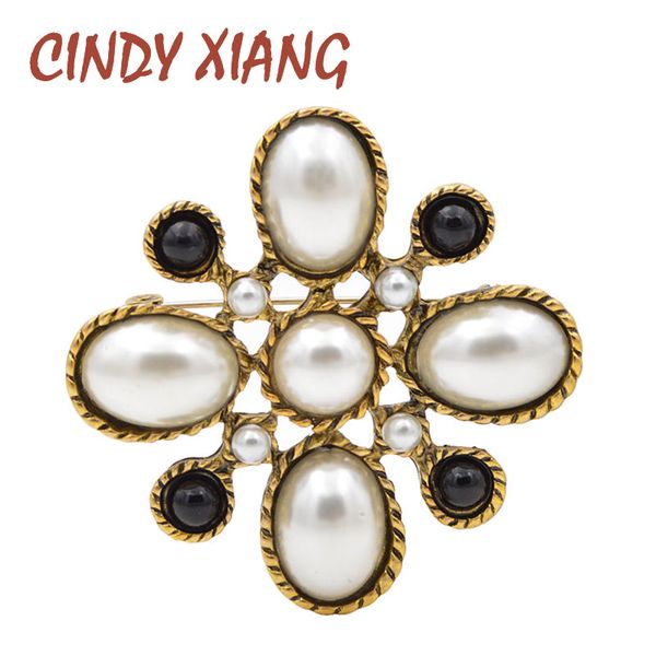 

cindy xiang new arrival simulated-pearl cross brooches for women vintage baroque pins wedding bouquet brooch fashion jewelry, Gray