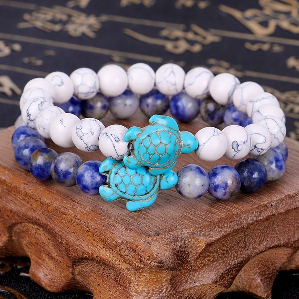 

summer beach sea turtle beads bracelet for men women charm stone strand bracelets elastic boho jewelry 2577, Black