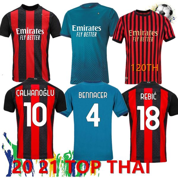 

20/21 ac milan thai home 3rd blue soccer jersey theo rebic soccer shirt aqueta suso romagnoli calhanoglu cutrone 120th football uniform, Black;yellow