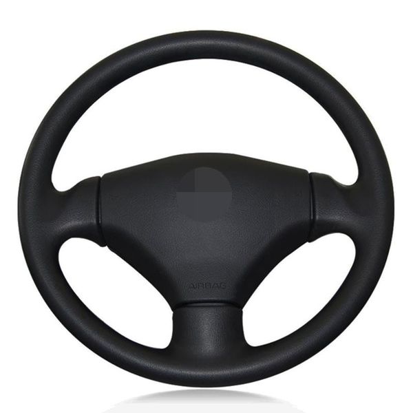 

car steering wheel cover hand-stitched black artificial leather for 206 2003-2006