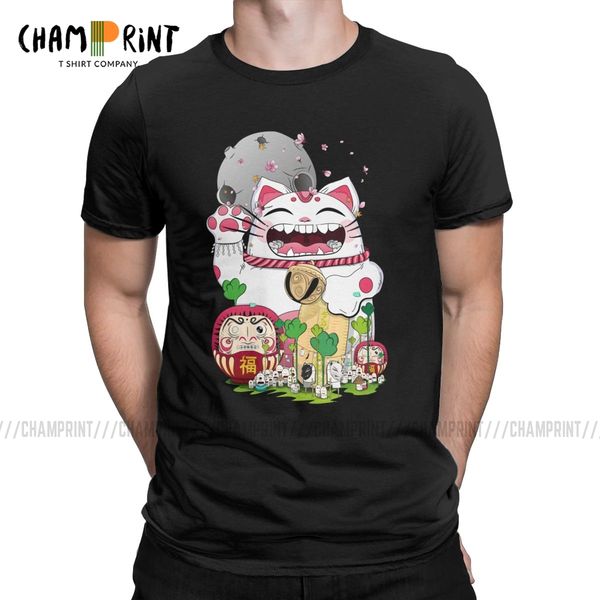 

maneki neko t-shirt men japan lucky cat fortune cat leisure pure cotton tees o neck short sleeve t shirts graphic printed