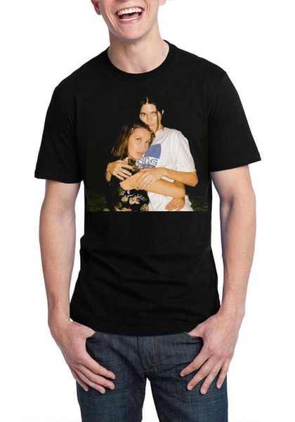 

kendall jenner and bella hadid half sleeve black t shirt