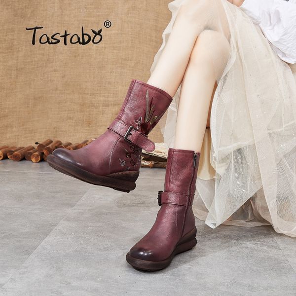 

tastabo 2020 autumn and winter women's nude boots ethnic style boots wild casual style s99915 wine red black women's shoes 35-40