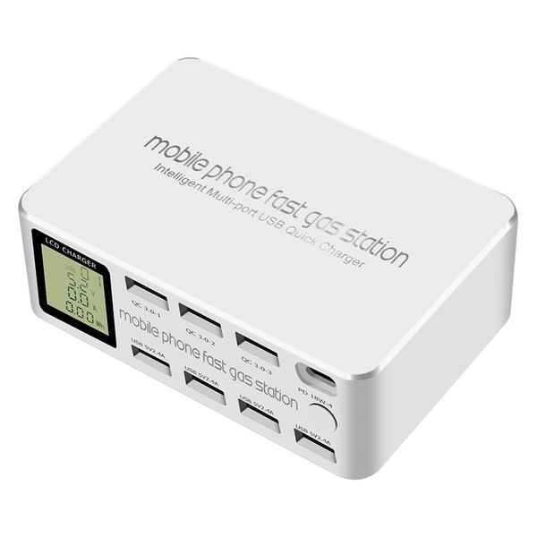 

8 port smart usb charger 100w quick charge qc 3.0 with pd fast charge station lcd digital display multi usb charger station