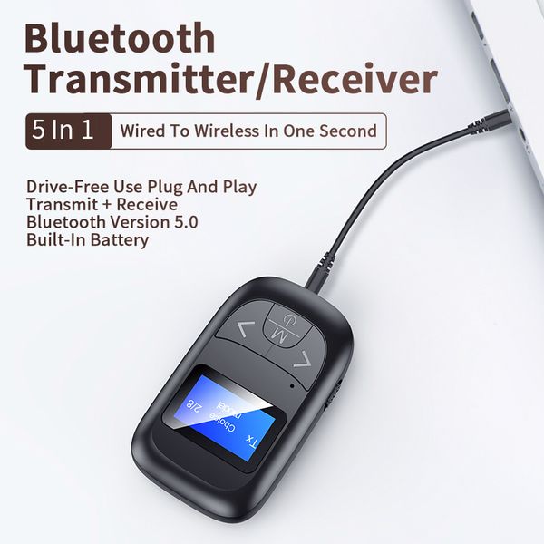 

new bluetooth 5.0 transmitter receiver lcd display home car audio wireless adapter for tv pc headset bluetooth speaker car kit