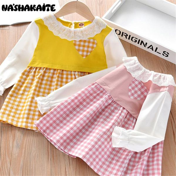 

nashakaite baby girl платье хлопок кружевной воротник плед девочка платье с сердцем шаблона для малышей одежда детей платья, Red;yellow
