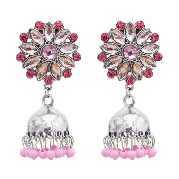 

мода красочные бусы кристалл кисточкой jhumka серьги для женщин этнические серебра год сбора винограда сплава цвета белл мотаться серьги, Silver