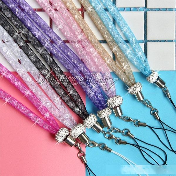 

the new mobile phone lanyard strap bling crystal luxury diamond rhinestone candy color hanging neck rope telephone belt hang chain bracelet