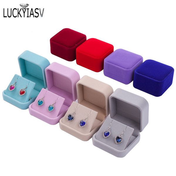 

flip cover jewelry storage boxes earrings pendant jewelry box velvet case earrings plastic display box 7*7*4cm, Pink;blue