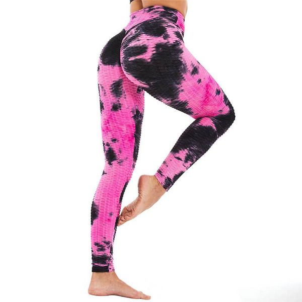 

multi-color yoga pants tie dye jacquard inky style workout bubble tights anti cellulite compression yoga leggings, White;red