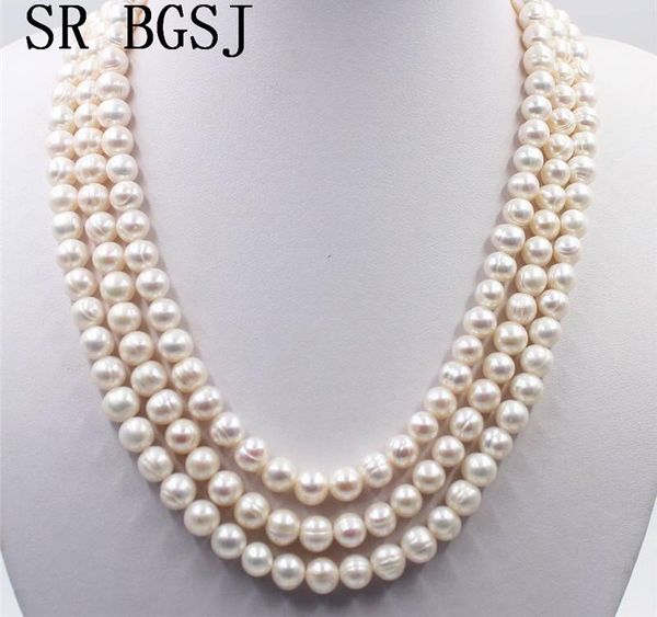 

8-9mm women jewelry natural round freshwater pearl knot necklace earrings pearl003, Silver