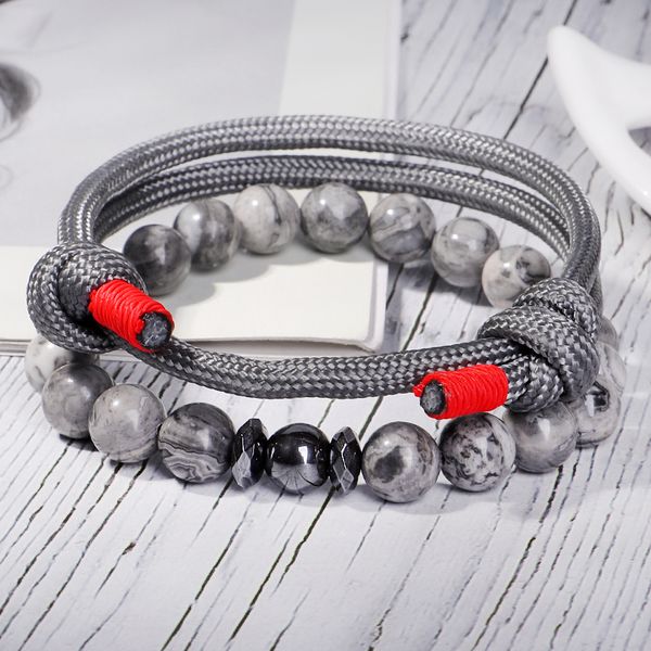 

charm bracelets 2 pcs/set natural stone beads bracelet handmade men wristband umbrella rope for outdoor sport jewelry, Golden;silver