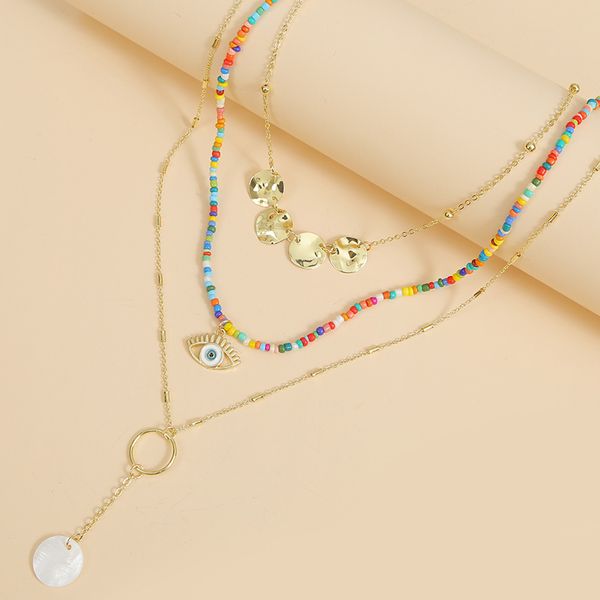 

3 шт / комплект 2020 мода чешского этнический круглый металлический корпус зла подвеска глаз ожерелья женщины ручной работы из бисера цепи м, Silver