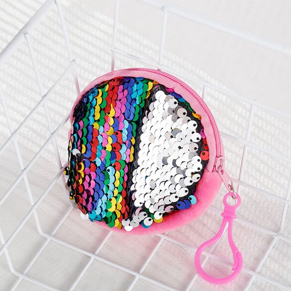 

kids small sequins portable earphone storage coin purse keychains handbag girls double color key case zipper bag clutch bags sale e9901, White