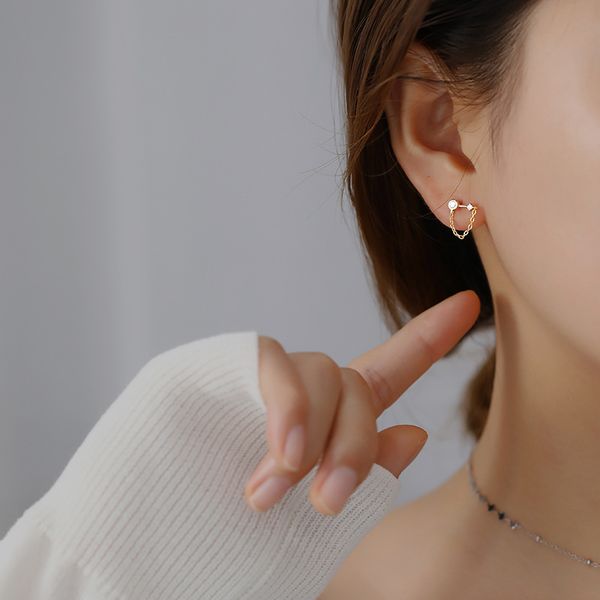 

stud 925 sterling silver earring fashion zircon key straight ear chain trend personality female girl jewelry, Golden;silver