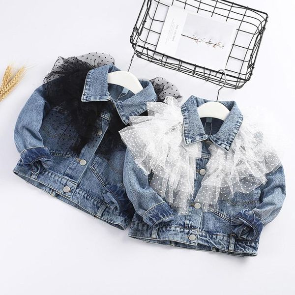 

princess girl clthes lace denim jacket baby kids 2020 spring toddler kids baby girls long sleeve lace cowboy jacket coat clothes, Blue;gray
