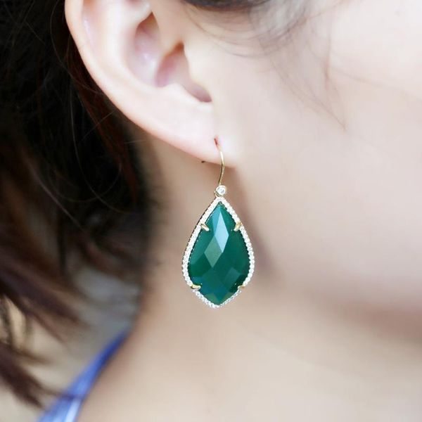 

dangle & chandelier gold silver color earrings green rhinestone summer gift water drop micro pave cz stone elegant fashion women girl jewelr