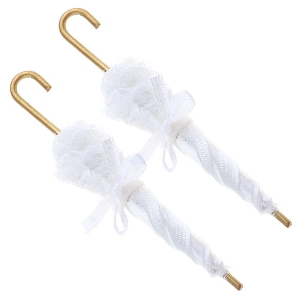 

2pcs handmade cloth lace bowknot design umbrella for 1/12 dollhouse decor