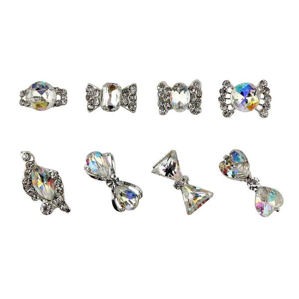 

nail art decorations zinxin 5pcs/lot bowknot diamond gems metal ab crystal glitter 3d accessories 9k jewelry diy tools rhinestone decoration, Silver;gold
