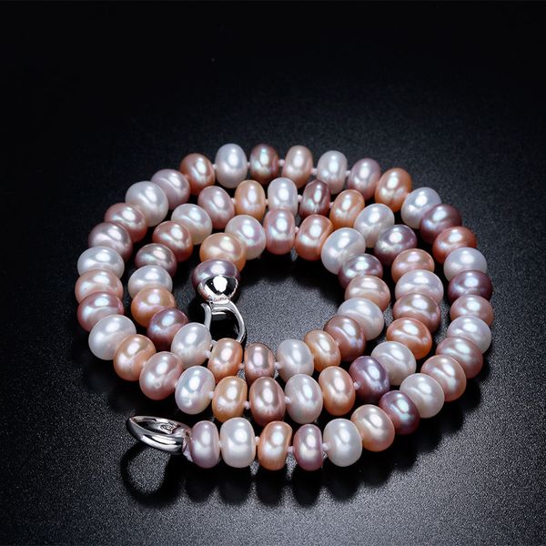 

fashionable natural freshwater pearl necklace, elegant female royal pearl mounier 3-color necklace pendant, Silver
