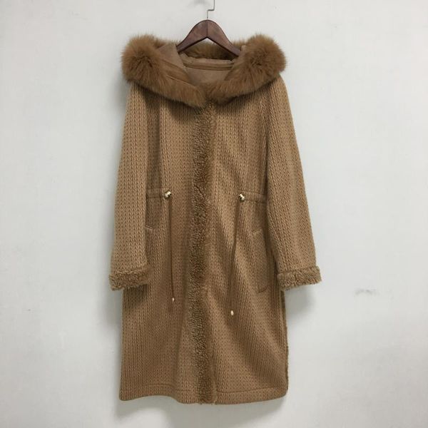 

women's fur & faux 2021 arrival winter fashion warm women long brown lady wool coat, Black