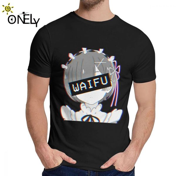 

round collar rem waifu japanese loli cute vaportrash t shirt new arrival for man natural cotton tee s-6xl