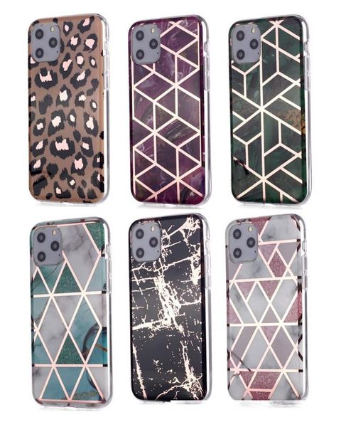 

leopard marble case for iphone 12 11 pro xs max xr x 8 7 6 se 5 laser geometric luxury hybrid soft tpu imd plating rock chromed phone cover