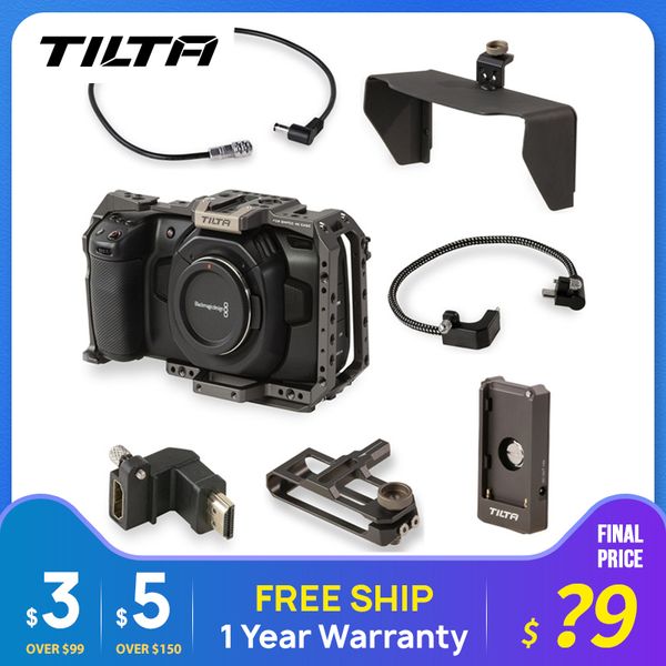 

tilta bmpcc 4k 6k dslr camera cage with sunho ssd drive holder dc power cable f970 battery plate hdmi adapter vs smallring