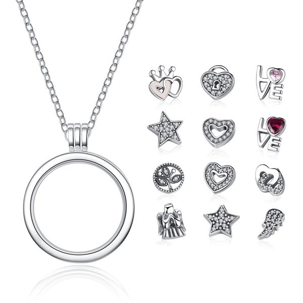 

bamoer genuine 925 sterling silver medium petite memories floating locket necklaces & pendants sterling silver jewelry psf001