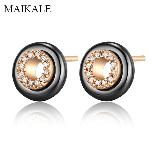 

maikale new fashion small round ceramic earrings gold silver plated zircon gem stone stud earrings for women gift brincos bijoux, Golden;silver