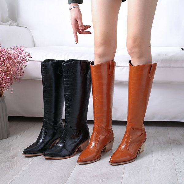 

catwalk fashion women's boots 2020 autumn and winter high heel boots chunky heel women's large size trendy shoes, Black