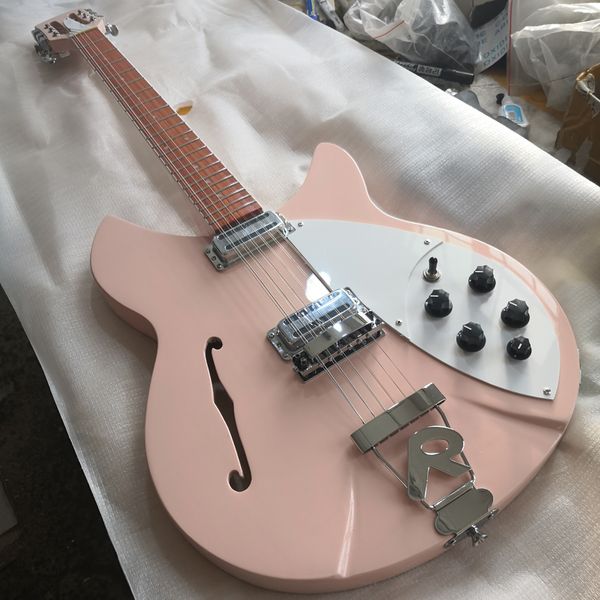 Pembe 12 Dizeleri Elektro Gitar Modeli 330 Rick Tost Makinesi Manyetikler Elektro Gitarlar Yarı Boş Vücut Çene Yapımı Gitarlar Ücretsiz Nakliye