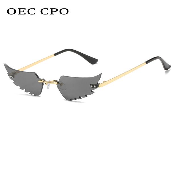 

sunglasses oec cpo cat eye rimless women trendy small vintage men summer retro style gray red pink shades uv400 o598, White;black