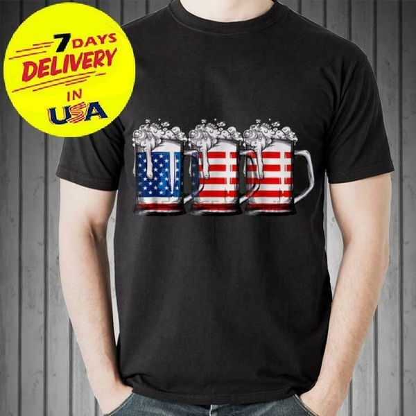 

beer american flag shirt black cotton t-shirt full size s-2xl beer american flag