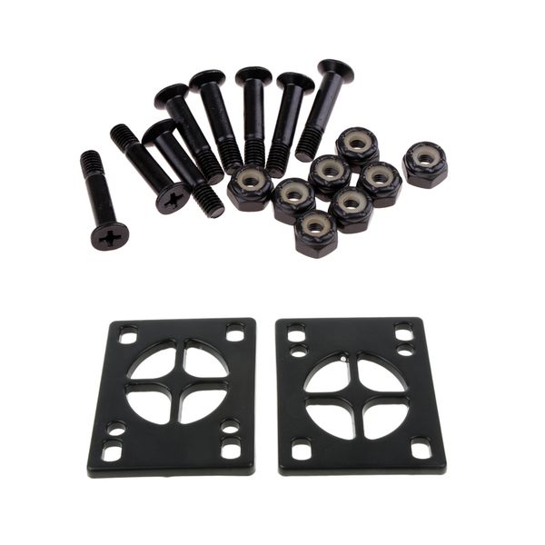 

8pcs skateboard mounting screws with 2pcs riser pad longboard hardware